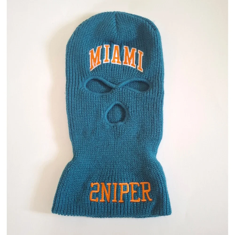 Sniper Gang Miami Balaclava Ski Mask Teal Blue Orange SG Crosshair Logo Mens